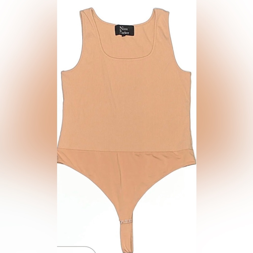 Nina Parker Women's Tan/peachy Ribbed Bodysuit.